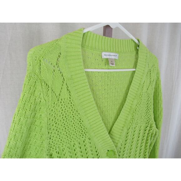 Christopher & Banks XL Chartreuse Open Knit Crochet One Button Cardigan Sweater - Picture 5 of 10